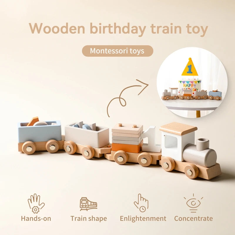 Wooden Train Birthday Toy  Montessori Toys Baby Educational Toys  Wooden Trolley  Baby Learning Toys  Number Of Wood Baby's Toys