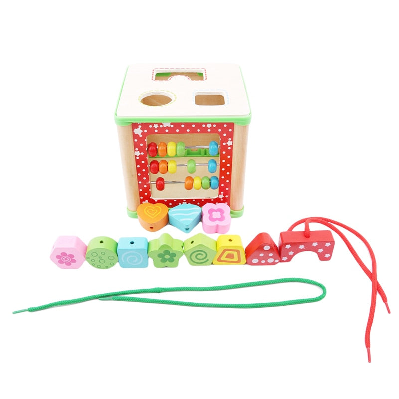 Multifunction Four Sides Treasure Chest Beaded Box Wooden Montessori Colorful Bead Math Toy Learning Education Toys For Children