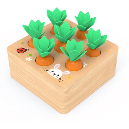 Montessori Pulling Carrot Toy – Wooden Shape Matching Set