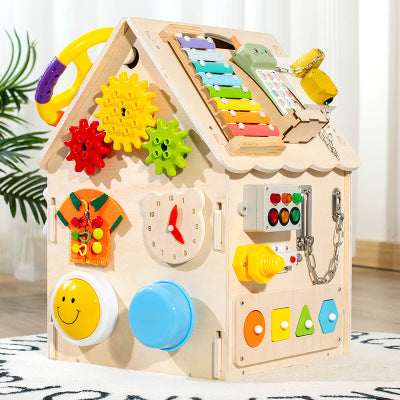 Wooden Montessori Multi functional Busy House Toys for Children, Unlocking Busy Boxes, Early Education Puzzle Toys