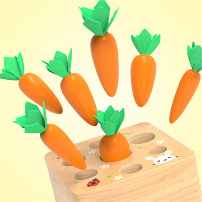 Montessori Pulling Carrot Toy – Wooden Shape Matching Set