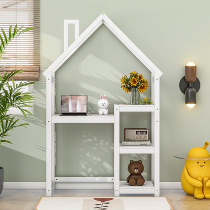 House-Shaped Kids Wooden Desk – Study Table & Bookshelf