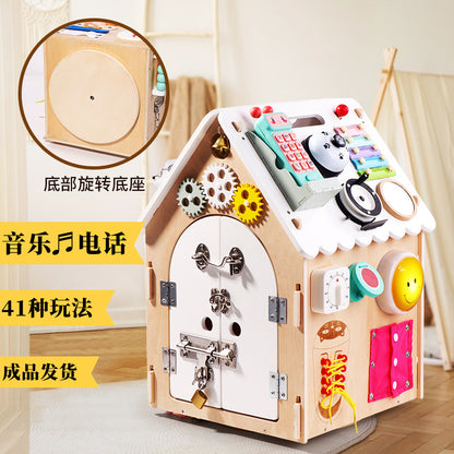 Wooden Montessori Multi functional Busy House Toys for Children, Unlocking Busy Boxes, Early Education Puzzle Toys