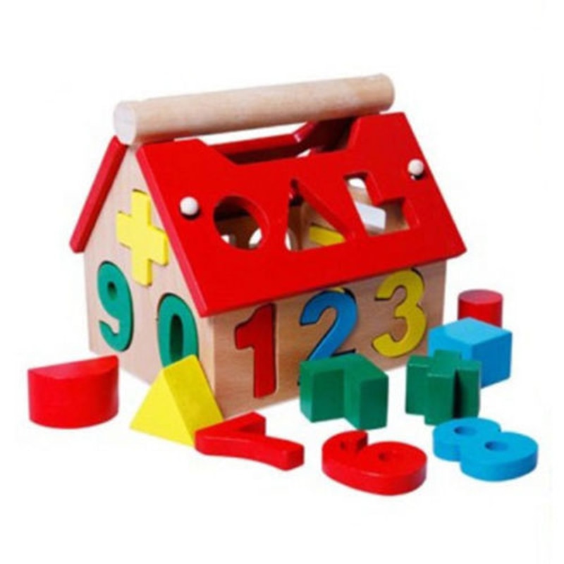 Wooden Toys House Number Letter Kids Children Learning Math Toy Multicolor Educational Intellectual Building Blocks