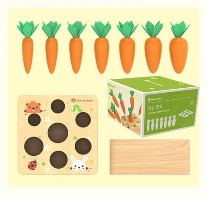 Montessori Pulling Carrot Toy – Wooden Shape Matching Set