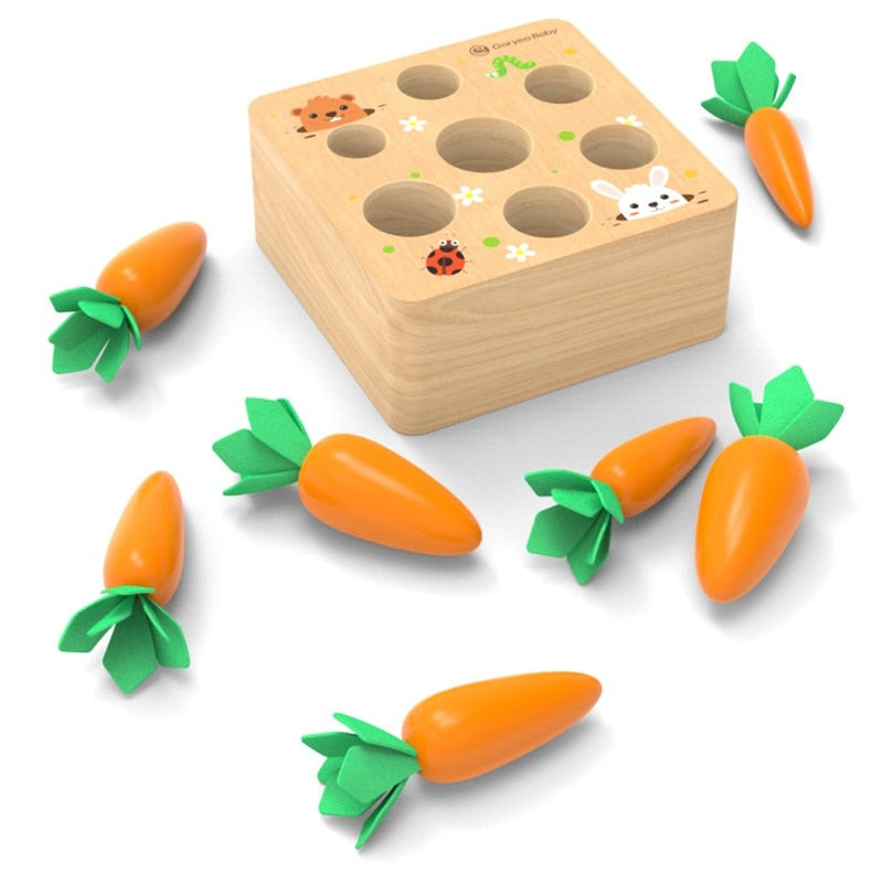 Montessori Pulling Carrot Toy – Wooden Shape Matching Set