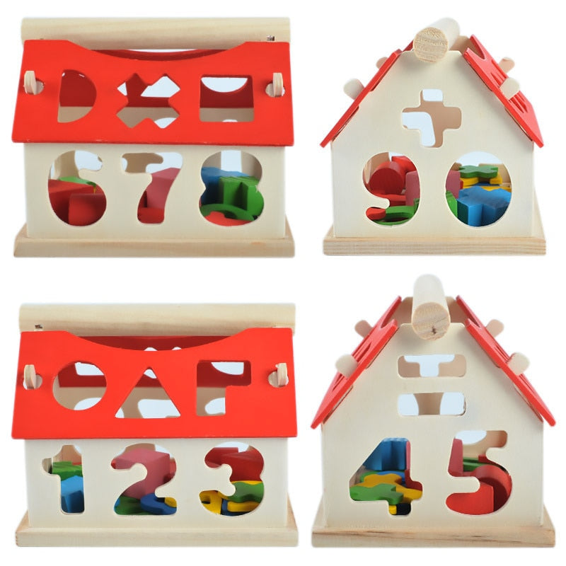 Wooden Toys House Number Letter Kids Children Learning Math Toy Multicolor Educational Intellectual Building Blocks