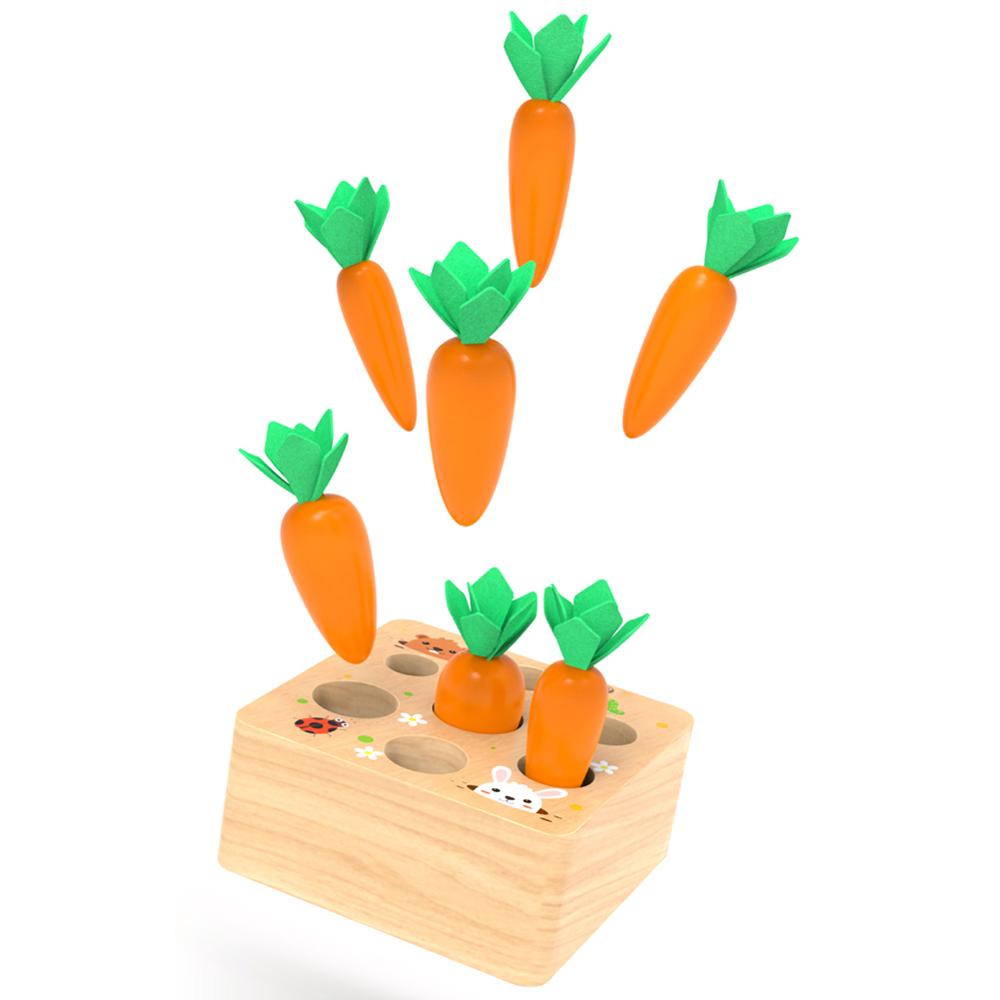 Montessori Pulling Carrot Toy – Wooden Shape Matching Set