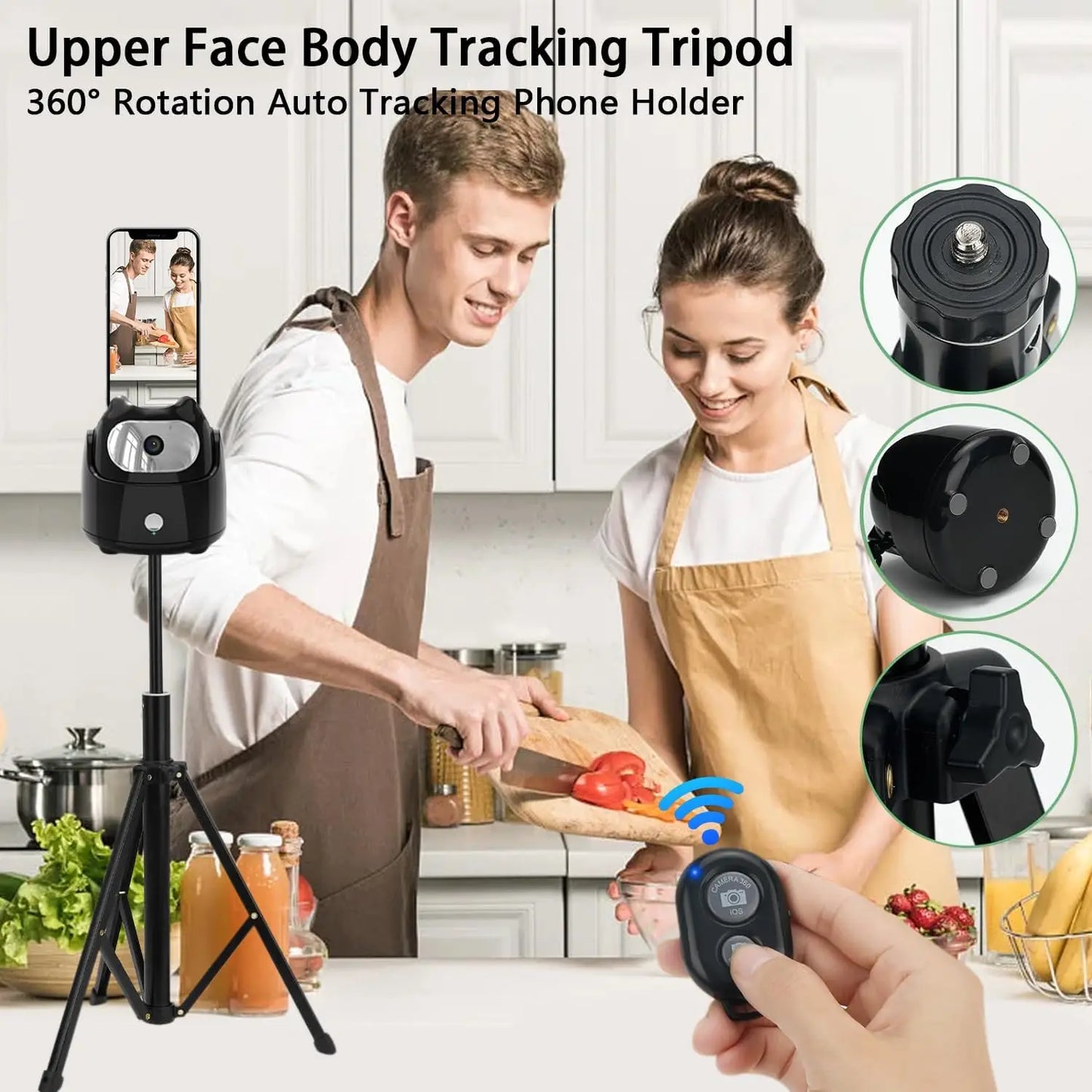 360° Rotation Automatic Face Tracking Gimbal Mobile Phone Holder APP-Free AI Face Recognition Phone Tripod for Live Vlog Video