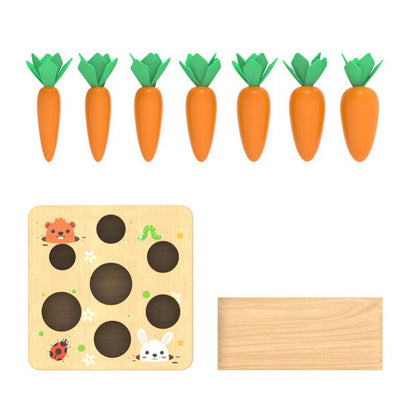 Montessori Pulling Carrot Toy – Wooden Shape Matching Set