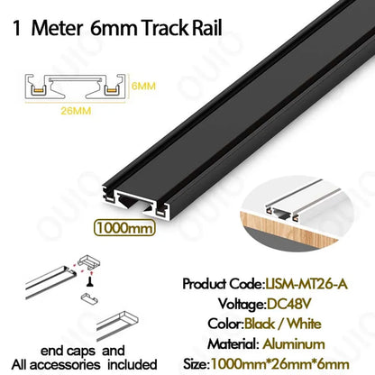 6MM Ultra Thin Aluminum 48V Magnetic Track Light System Smart Home